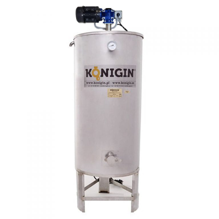 Honey Tank 500 litre 304SS heated with stirrer and integrated stand Honey gate or threaded outlet (Königin)